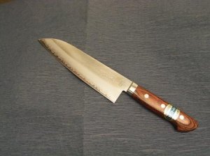画像1: カネチュウ謹製　ＤＰゴールド三徳包丁　マホガニー柄 (1)